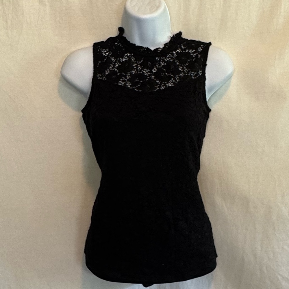 F-1 AB Studio Black Lace Lined Sleeveless Pullover Summer Blouse Size S